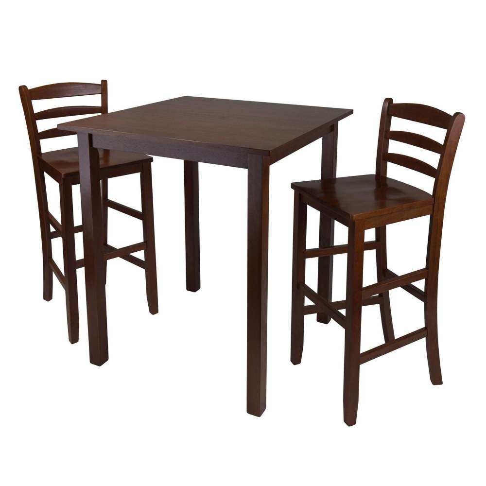 Winsome Wood Parkland 3-Pc High Dining Table with 2 Ladder Back Bar Stools,Walnut
