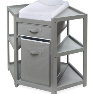 Badger Basket Diaper Corner Baby Changing Table with Hamper and Basket - Gray