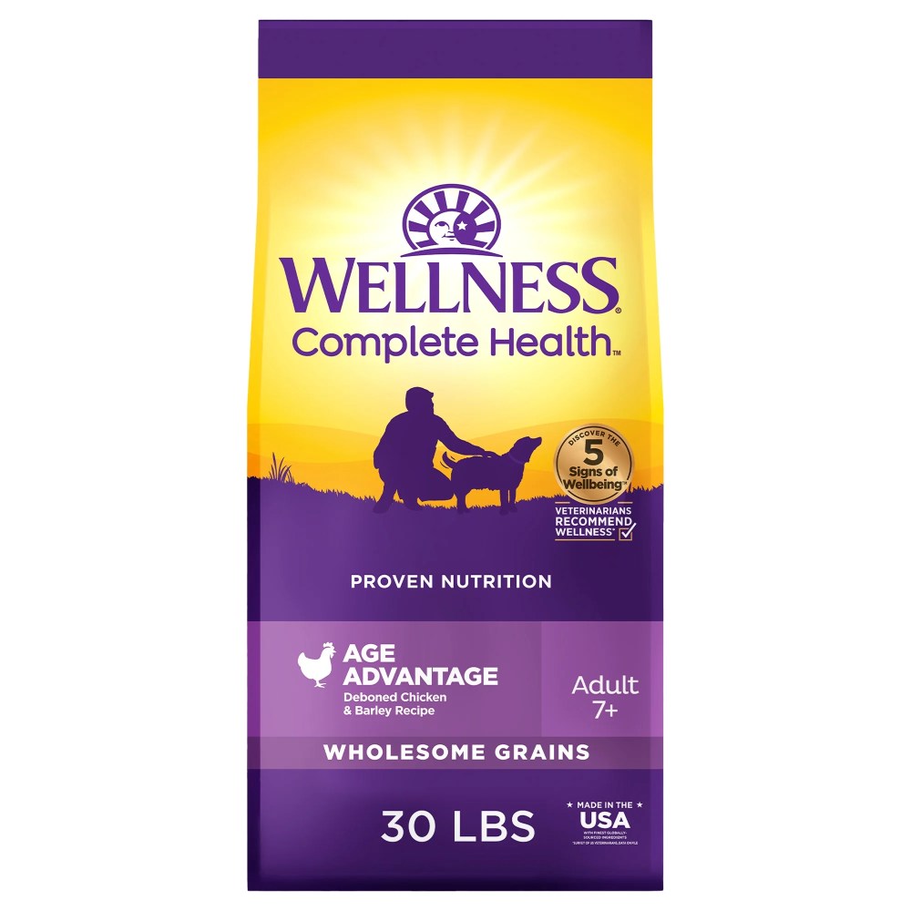 Wellness Complete Health Senior Dry Dog Food,  Wholesome Grains,  Natural,  Age Advantage Chicken & Barley Recipe,  (30-Pound Bag)