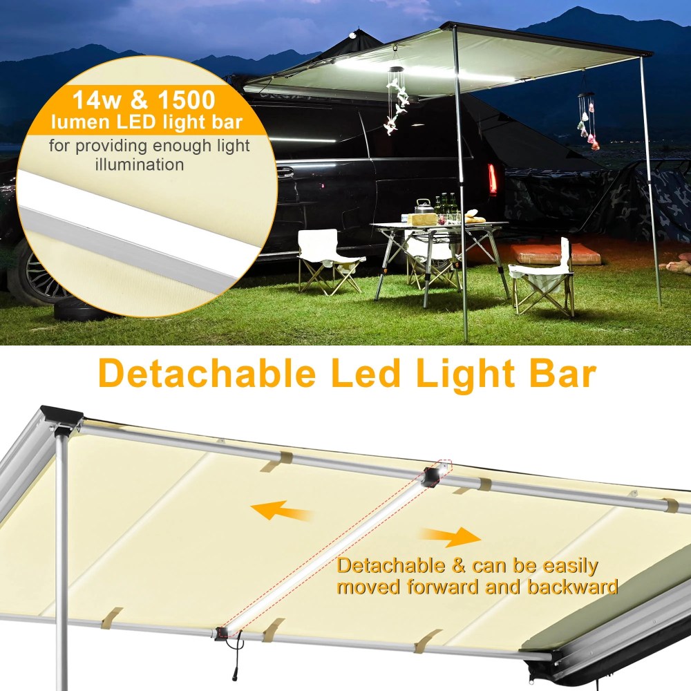 Yescom Car Awning with LED for SUV 4.6FT x 6.6FT Caravan Camping Side Rooftop Tailgate Canopy Tent Shelter Tarp - Image 6