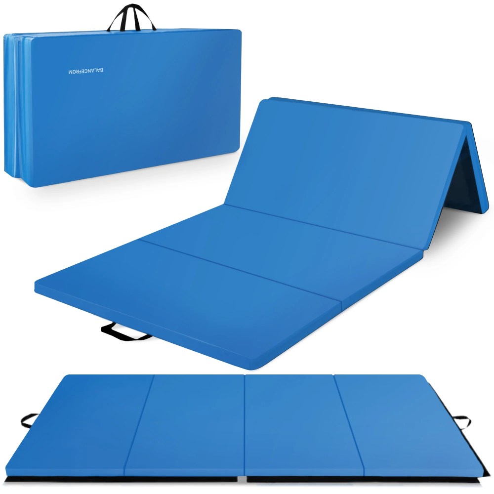 BalanceFrom 10ft x 4ft x 2in 4-Panel All-Purpose Folding Gymnastics Mat, Blue