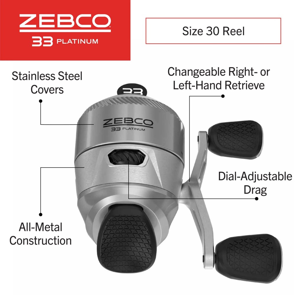 Zebco 33 Platinum Spincast Reel and Fishing Rod Combo, 6-Foot 2-Piece Rod, Size 30 Reel, Silver - Image 6