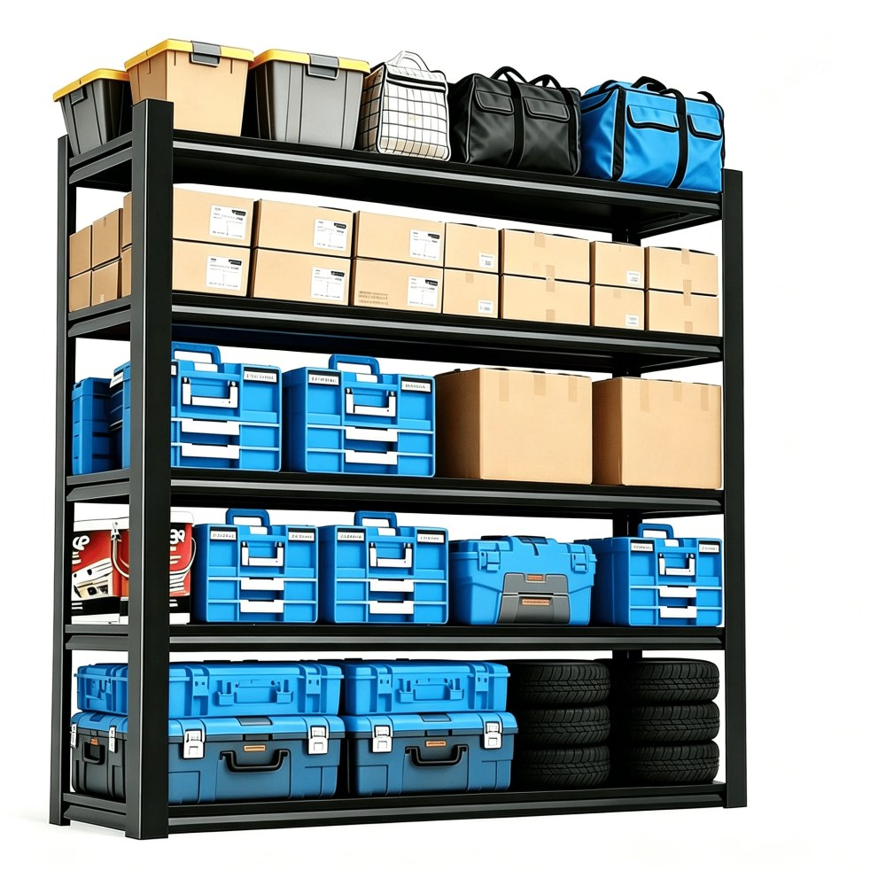72"H Garage Shelving,5 Tier Heavy Duty Metal Garage Storage Shelves,3000 lbs Adjustable Standing Shelf for Garage,Warehouse,Basement,Kitchen, Thickened Double-Layer Posts 72"H x 40'W x 16'D