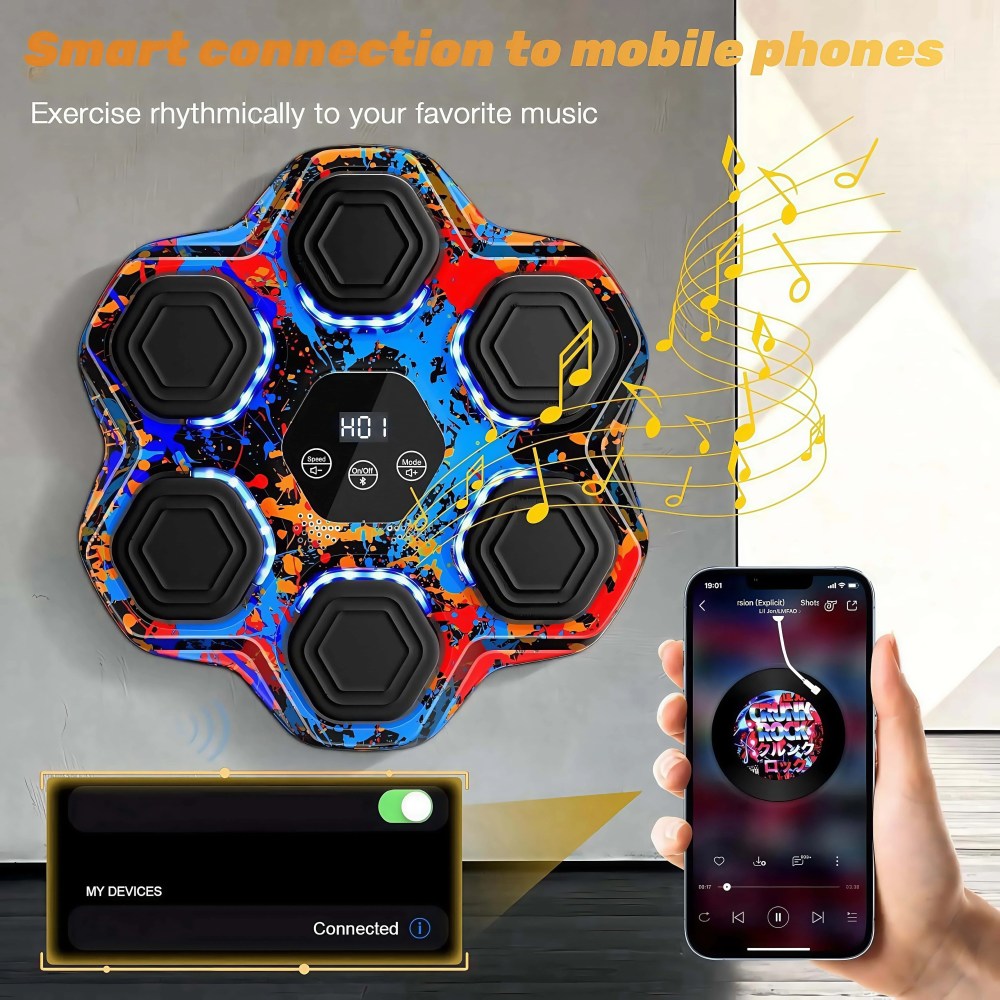 Music Boxing Machine, Smart Bluetooth Boxing Machine for Kids Adult, Wall Mounted Music Punching Trainer with Gloves, LED Electronic Boxing Target Equipment with 9 Modes & 9 Speeds for Home, Gym - Image 2