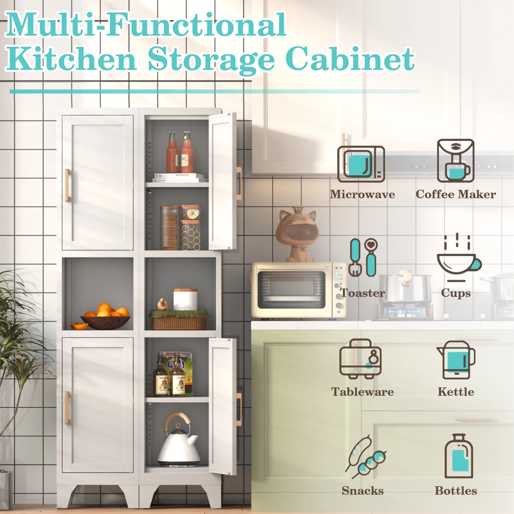 67" H Tall Bathroom Storage Cabinet with 2 Doors - Adjustable Shelves, Narrow Metal Cabinet with Open Countertop, Narrow Storage Unit for Small Space, Bathrooms, Entryway, Kitchen- Assembly Required(W - Image 3
