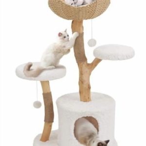 ChaoLink Modern Natural Wood Cat Tree - Aesthetic Tower with Scratching Posts