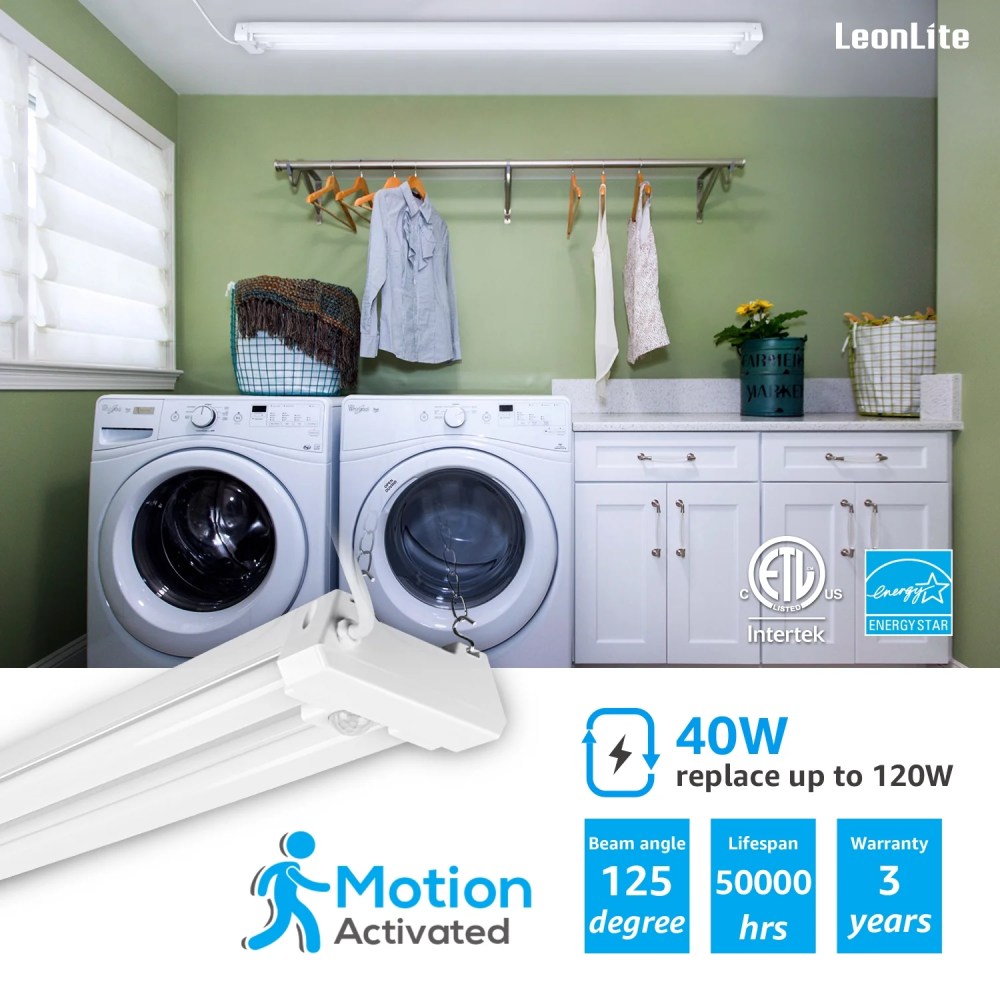 6 Pack Motion Sensor 4FT LED Utility Shop Light, 40W Plug in Linkable Light Fixtures, for Garage, Workshop, 4000lm, 5000K Daylight, Suspension & Flush Mount, FCC, ETL Certified - Image 5