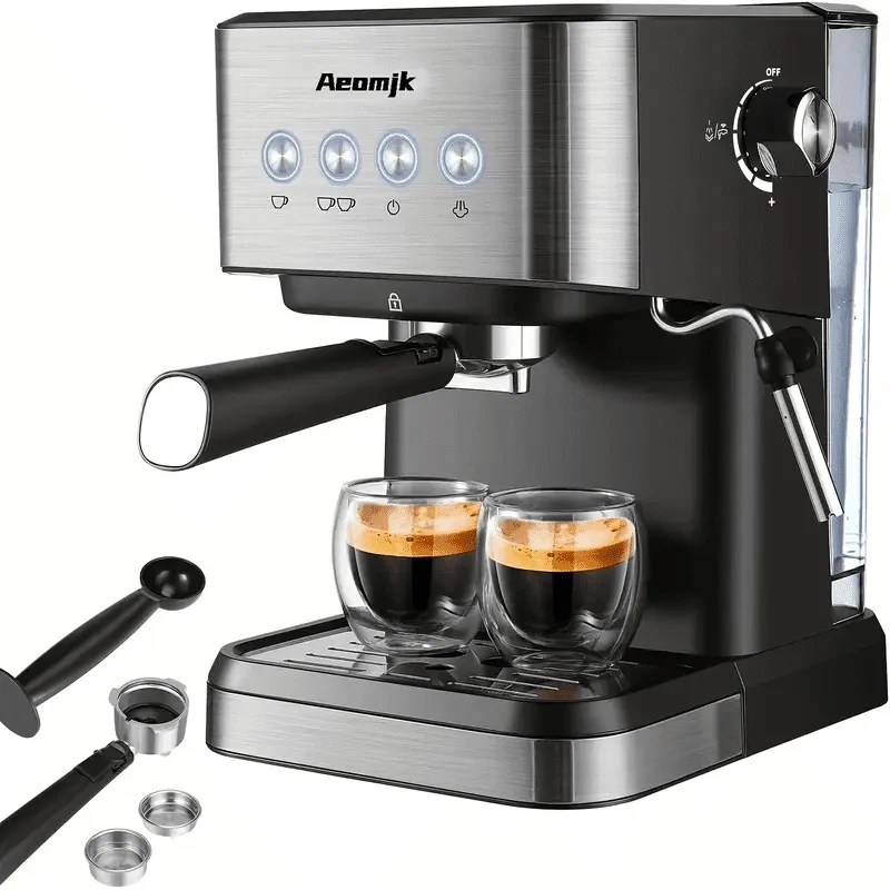 AEOMJK Semi-Automatic Espresso Machine, 20 Bar Pressure, 1.5L Removable Water Tank, Design for Cappuccino & Latte Making,Coffee Brewing