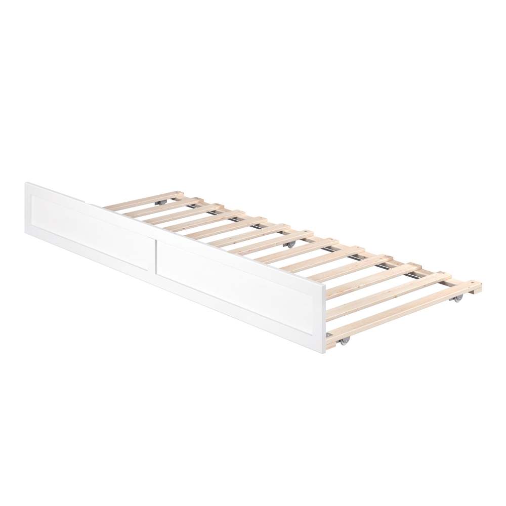 AFI Twin-XL Roll Out Wood Trundle Bed Frame with Wooden Slat Supports, White
