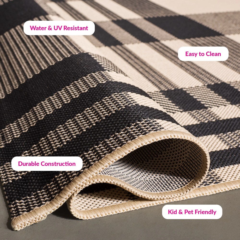 Safavieh Courtyard Benjamin Plaid Indoor/Outdoor Area Rug, Black/Bone, 6'7" x 6'7" Square - Image 6