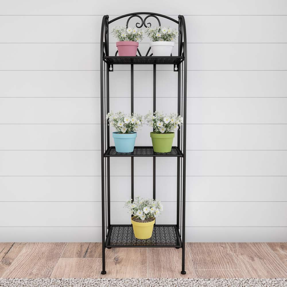 Plant Stand ' 3-Tier Vertical Shelf Indoor or Outdoor Folding Wrought Iron Metal Home and