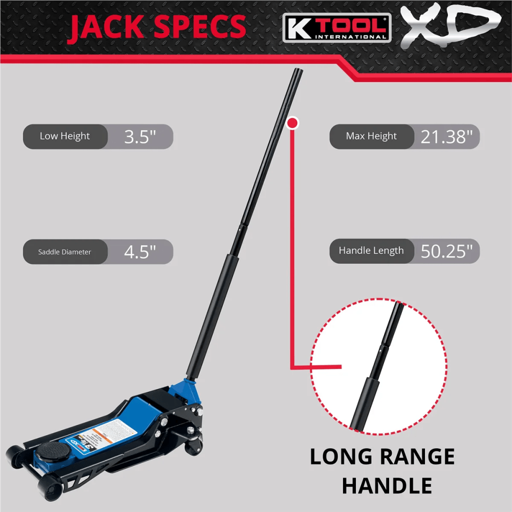 K-Tool INT022 3.5 Ton Low Profile Service Jack Dual Pump Piston - Image 7