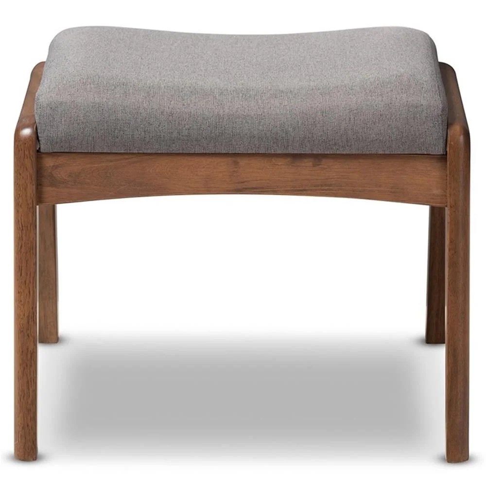 Baxton Studio Roxy Mid-Century Modern Walnut Wood Finishing and Grey Fabric Upholstered Ottoman - Image 4