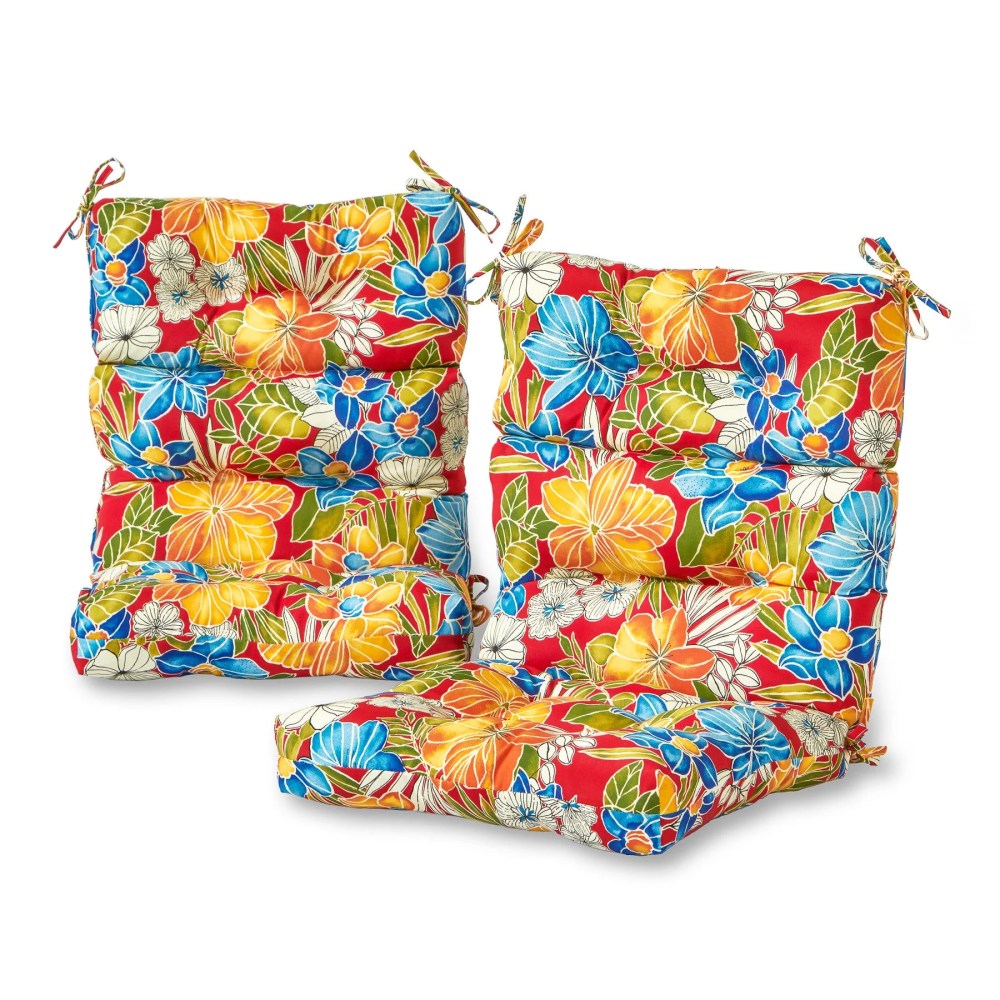 Palm Leaves White 44 x 22 in. Outdoor High Back Chair Cushion (2-Pack) by Greendale Home Fashions - Image 2