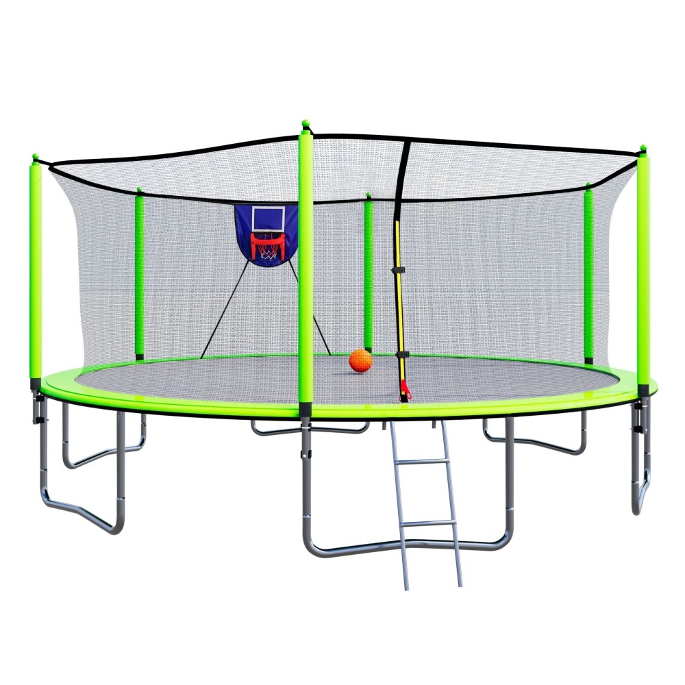 Alvantor 15ft Trampoline for Kids & Adults Outdoor Round Trampoline with Basketball Hoop and Enclosure Net Green