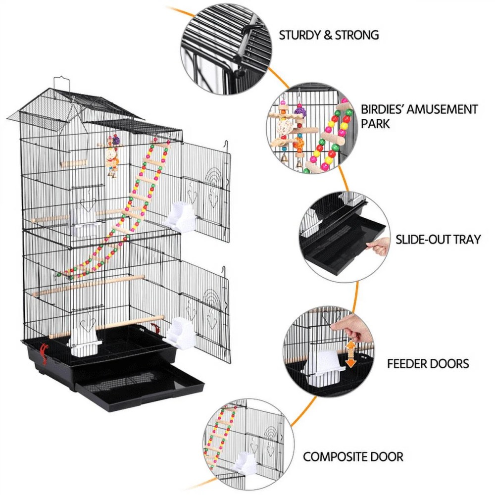 Alden Design 39" Metal Large Roof Top Parrot Cage, Black - Image 3