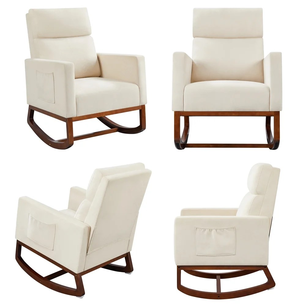 Alden Design Fabric Upholstered Rocking Accent Chair,Beige - Image 6
