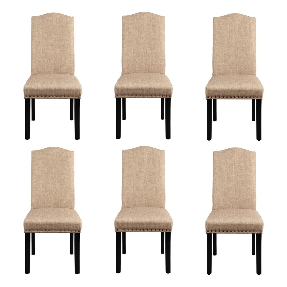 Alden Design 6 Pieces Fabric Upholstered Parson Dining Chairs with Solid Wood Legs,Khaki