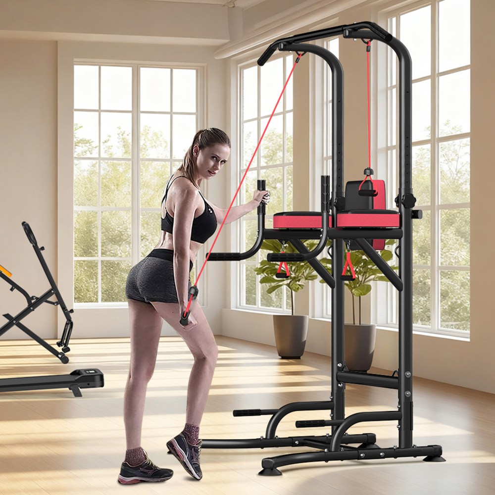 AQUVII Pull Up Rack Bar, 450 LBs Power Tower Dip Bar Station Dip Stand Multi-Function Home Strength Training Fitness Workout Station for Home Gym - Image 9