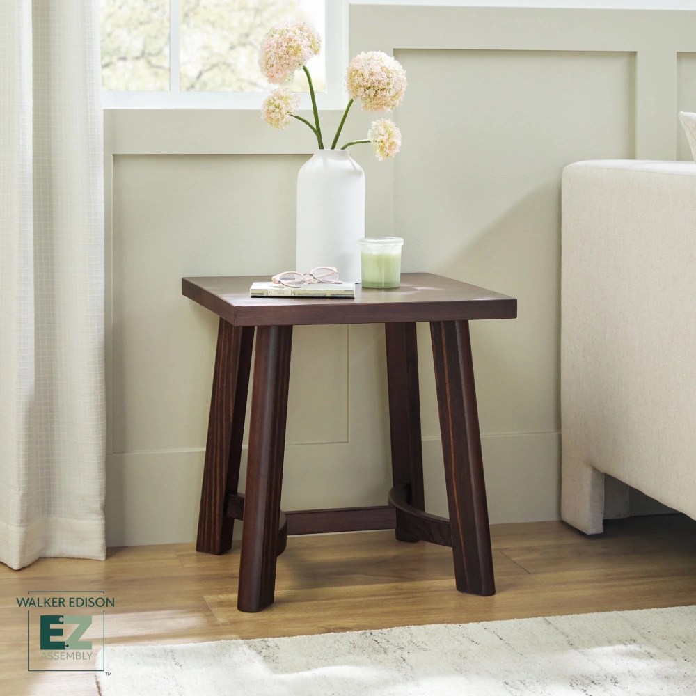 Walker Edison Modern Farmhouse Easy Assembly Solid Wood Side Table Espresso