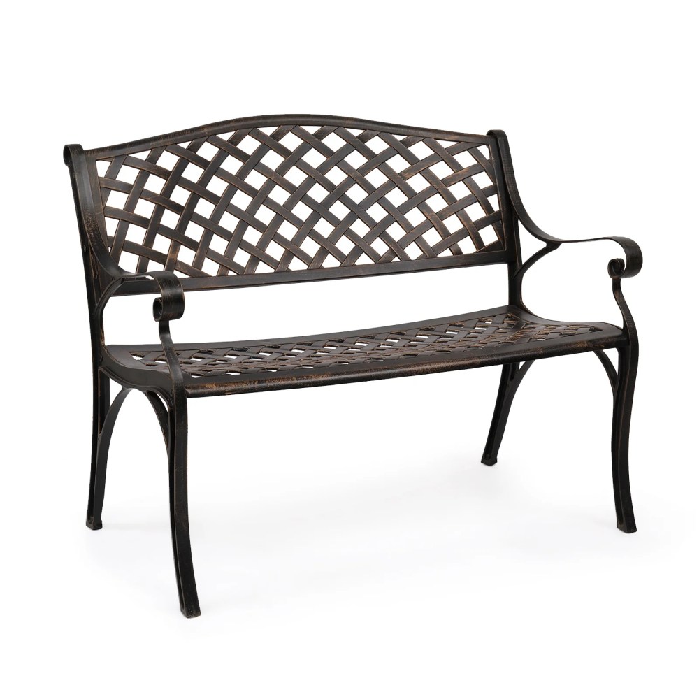 VINGLI 40.5" Patio Garden Bench, Anti- Rust Cast Iron Cast Aluminum Frame for Outdoor Path Yard Lawn Work Entryway Decor Deck,Bronze