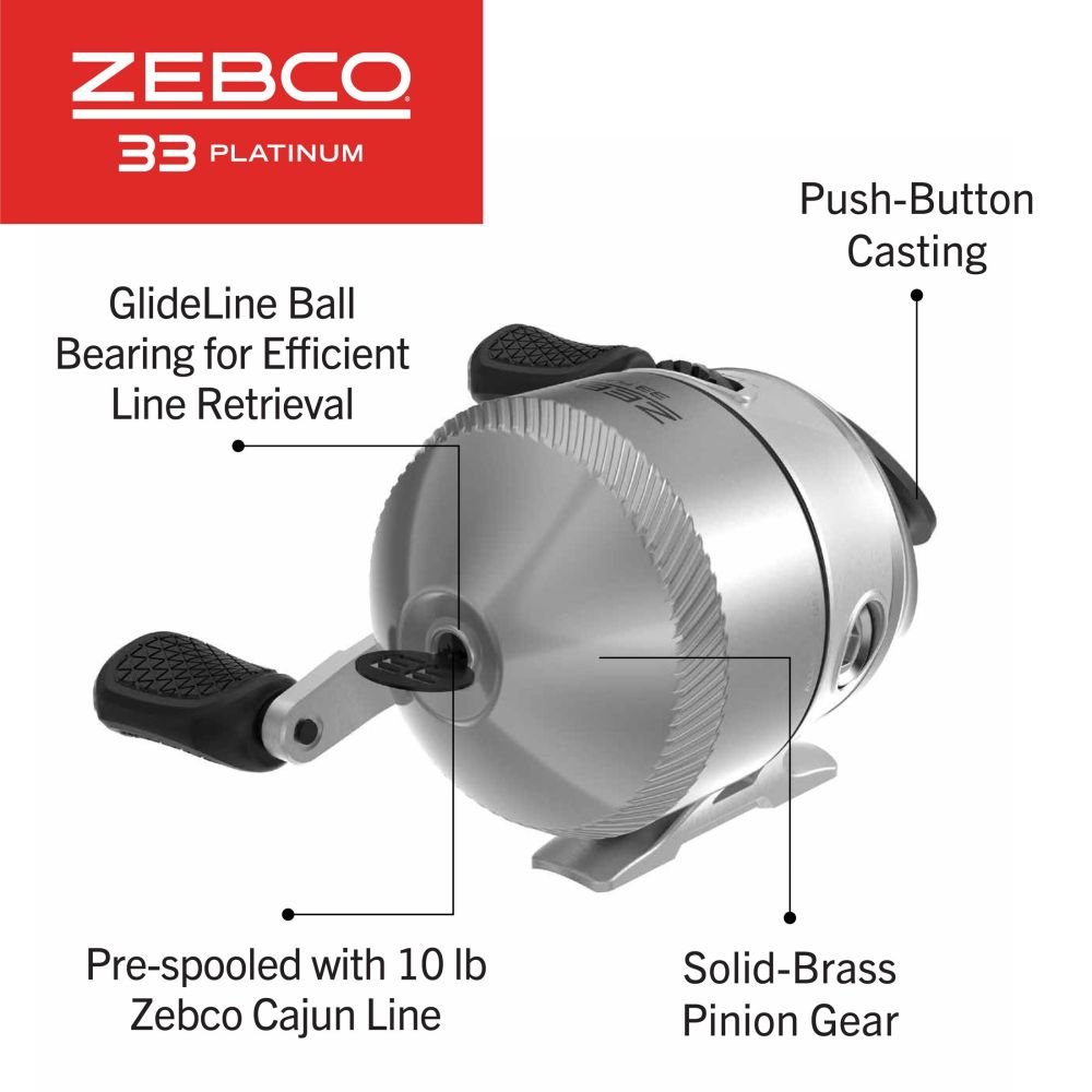 Zebco 33 Platinum Spincast Reel and Fishing Rod Combo, 6-Foot 2-Piece Rod, Size 30 Reel, Silver - Image 4