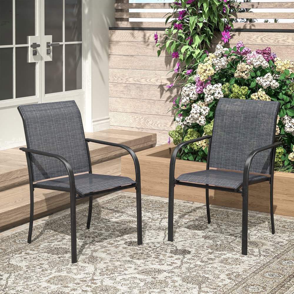 Vicllax Outdoor Dining Chairs Set of 2,Patio Stacking Chairs with All Weather Breathable Textilene for Backyard Porch Garden,Gray