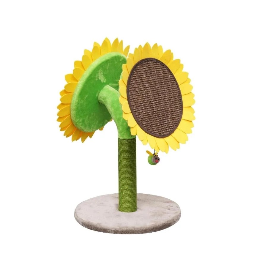 Catry 26" Sunflower Cat Scratcher with Replaceable Sisal Post,  Double Jute Scratching Pads,  for Multi-cat Home