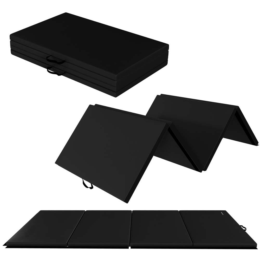 Signature Fitness 4ft x 10ft x 2in Folding Gymnastics Mat, Extra Large 4-Panel Exercise Mat for Tumbling, Stretching, Yoga, Cheerleading, Home Gym, PVC Leather EPE Foam, Multiple Colors