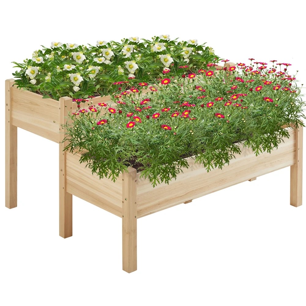 Alden design 2-tier Wooden Elevated Raised Garden Bed for Garden Yard Indoor Outdoor