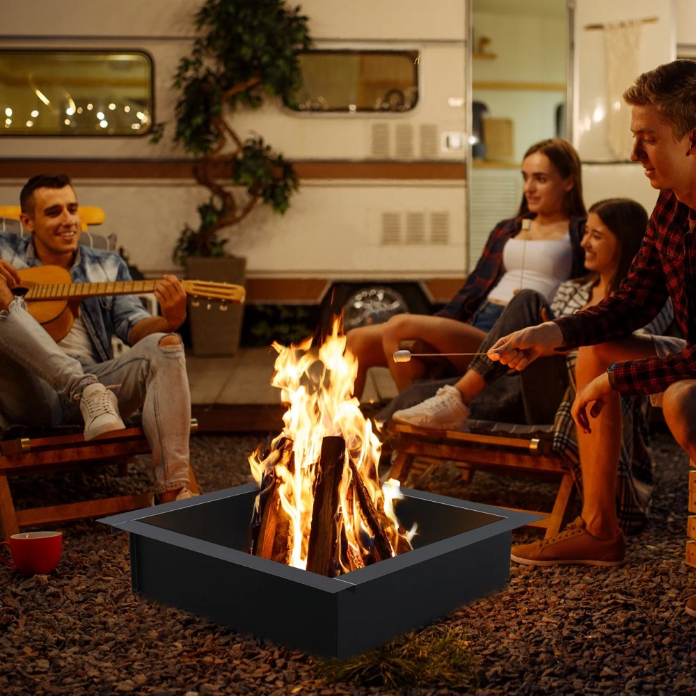 36" x 36" Square Fire Pit Ring,30" Inner Size,Heavy-Duty Steel,Powder Coated Black,for Outdoor Wood Burning,DIY Fire Pit,Above or In-Ground,Easy Assembly,Portable for Backyard,Camping & BBQ