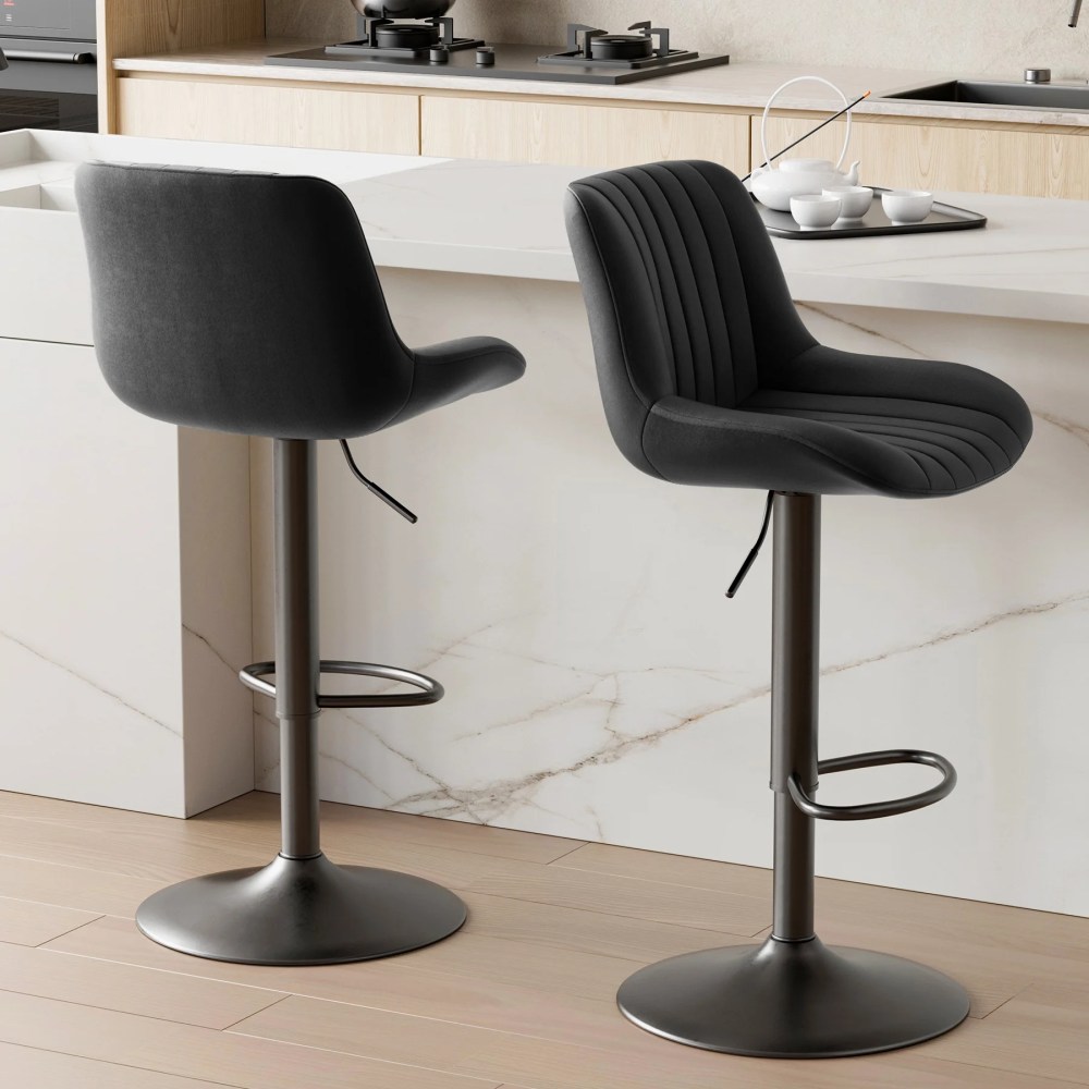Daluvenix Adjustable Bar Stools Set of 2,Swivel Kitchen Bar Chairs with Back,Modern Tech Fabric Island Chairs for Home Kitchen,Black