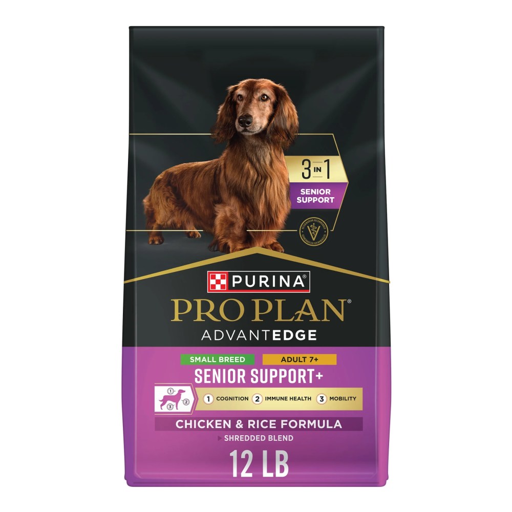 Purina Pro Plan AdvantEDGE Senior Support Plus Small Breed Shredded Blend Chicken and Rice Formula Dry Dog Food,  12 lb Bag