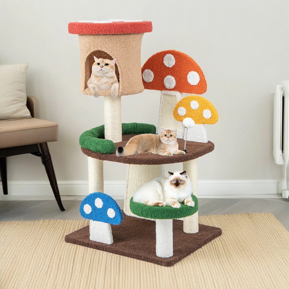 Demi Bonn 40" Cat Tree Tower with Sisal-Covered Scratching Post,  4-In-1 Mushroom Cat Condo with Padded Perch,  for Small Spaces,  Kittens,  Multicolor
