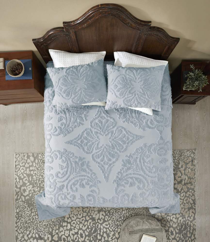 Better Trends 3 Piece Full/Double Bedspread Set 100 Cotton Tufted Floral Vineyard Pattern Soft & Luxurious Feel, Machine Washable (Blue) Rylee Collection - Image 2