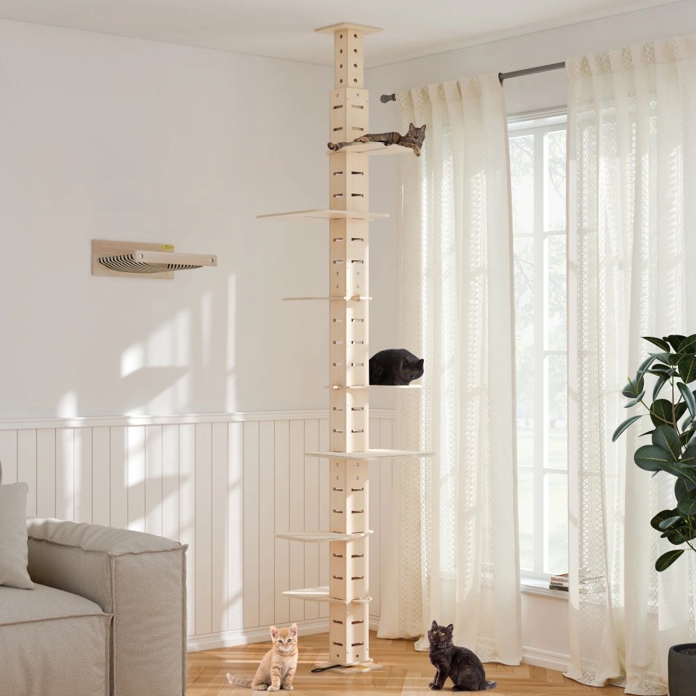 COZIWOW Floor to Ceiling Cat Tree Tower for Indoor Large Cats Tall Cat Climber with Adjustable Height (98-114 inches) 7 Tier Wood Cat Climbing Tower - Image 9