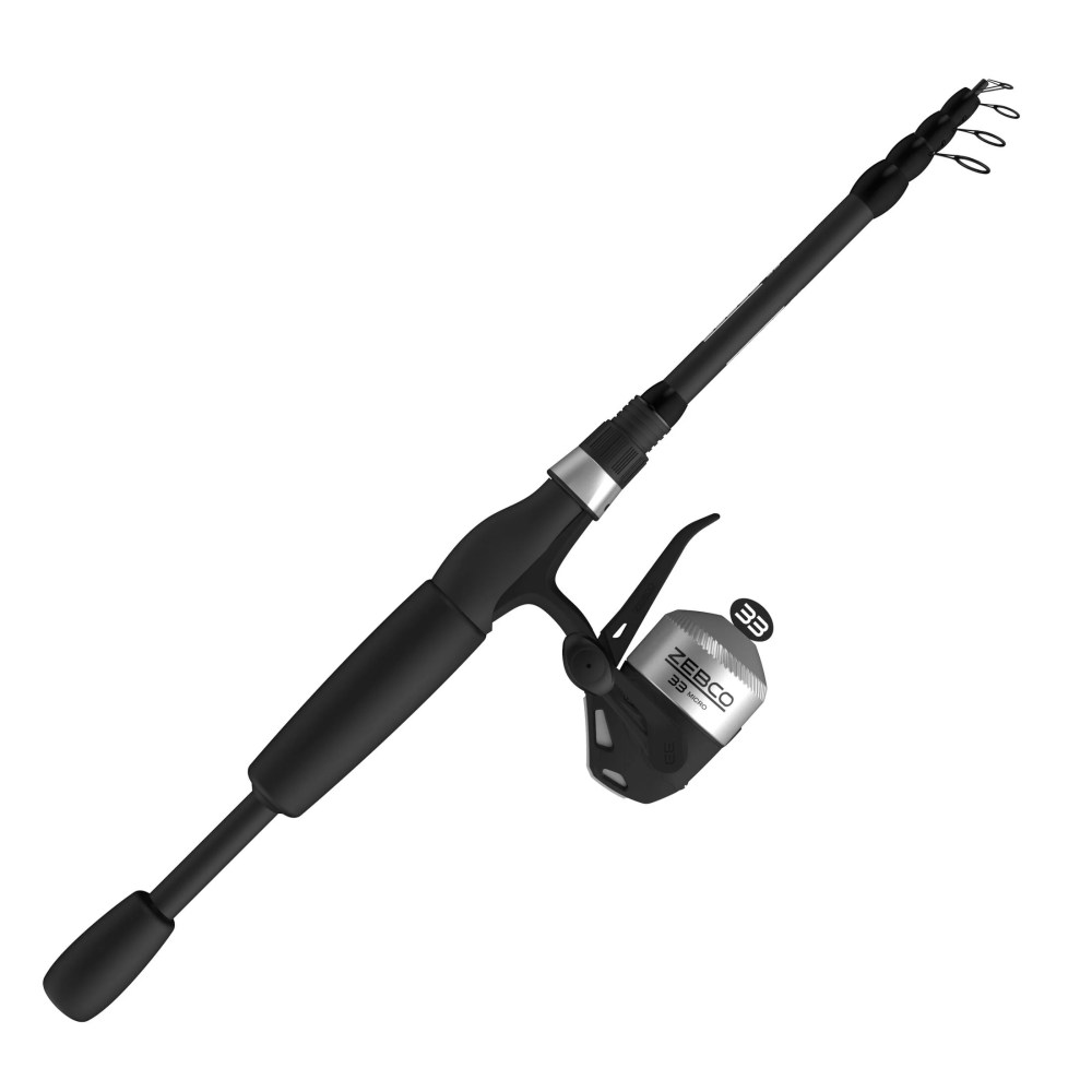 Zebco 33 Micro Trigger Spincast Reel and Telescopic Fishing Rod Combo, Extendable 19-Inch to 5-Foot Rod, Size 10 Reel, Silver/Black