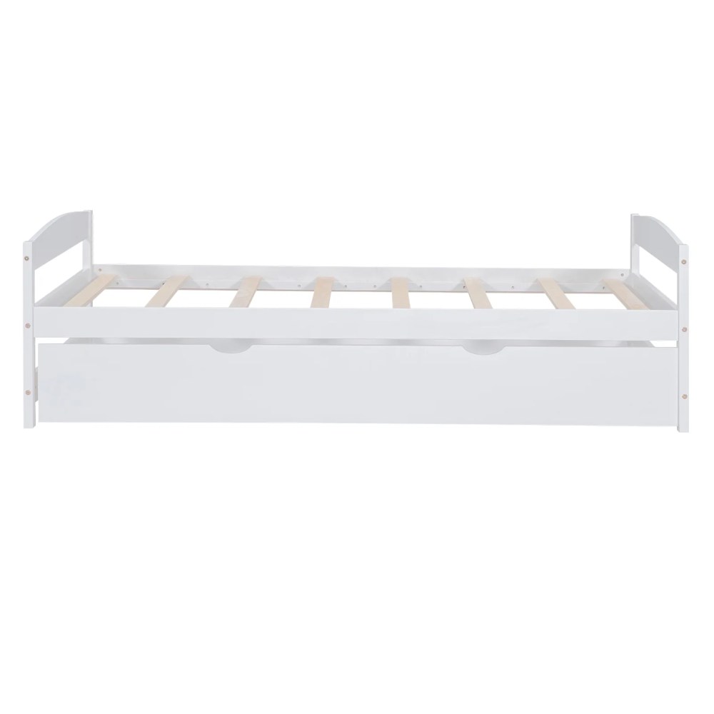 Euroco Twin Size Platform Bed with Trundle, Low Profile Easy Assembly Wood Daybed, White - Image 8