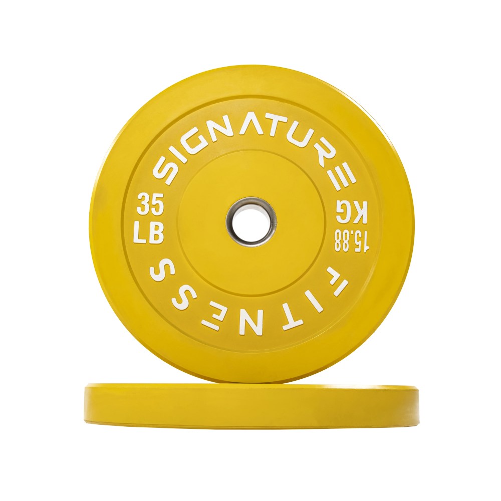 Signature Fitness 2" Olympic Bumper Plate Weight Plates with Steel Hub in Pairs or Sets - 100 Virgin Rubber