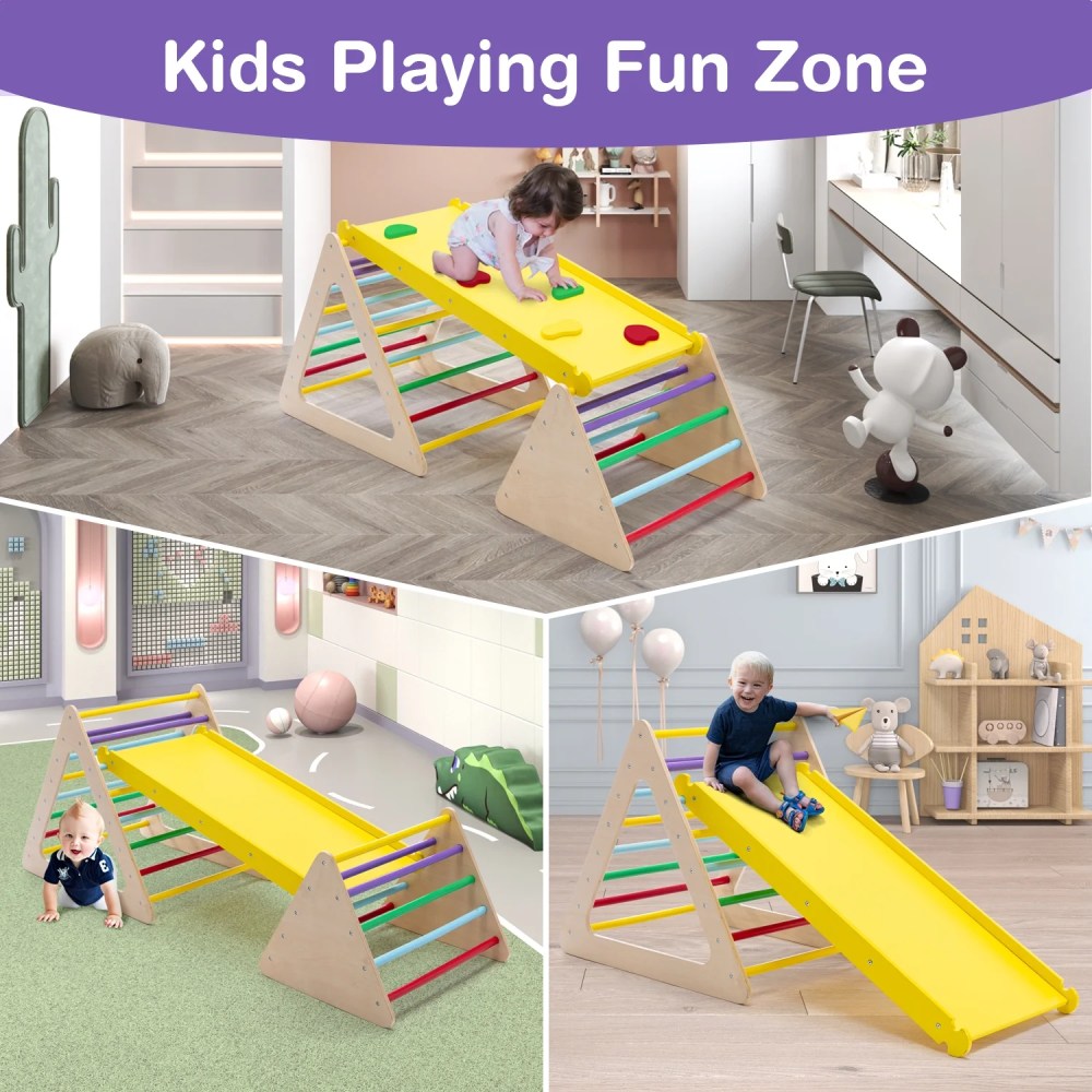 Walsport 3 in 1 Baby Triangle Climber with Ladder Sliding and Climbing Fun Zone, Toddler Wooden Indoor Play Equipment for Toddlers 18m-6yrs - Image 8