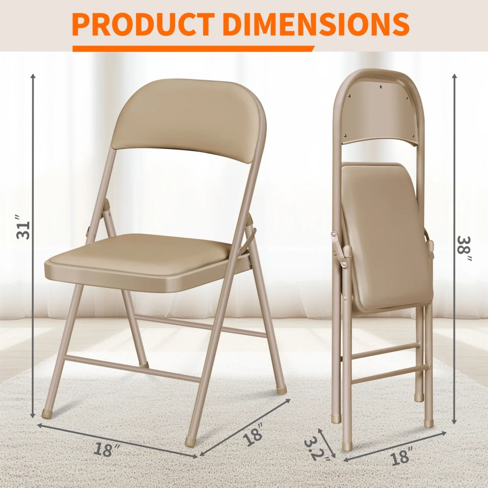 Vebreda Padded Metal Folding Chair,4-Pack,Kahki - Image 2