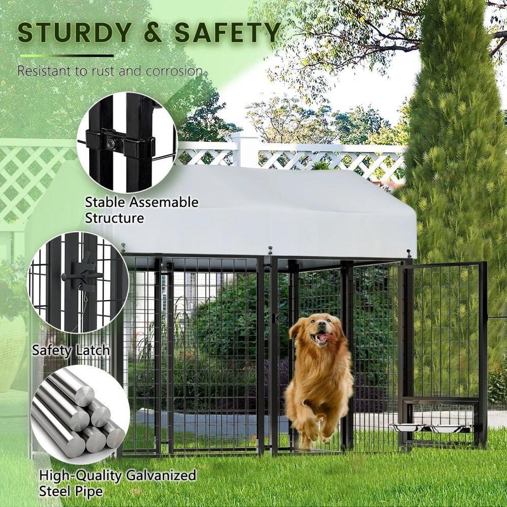 Waleaf 8x4x4 ft Outdoor Dog Kennel Cage for Large Dogs, Large Dog Kennel with Rotating Bowls for Outdoor, Pet Dog Run Enclosures for Dog Crate with Waterproof UV-Resistant Cover and Secure Lock - Image 2