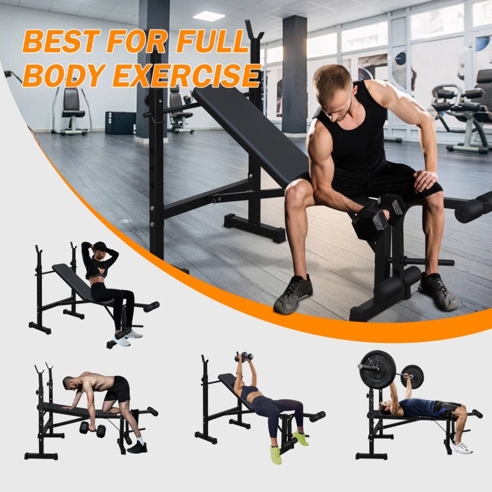 Aukfa Weight Bench Set with Squat Rack, Adjustable Bench with Leg for Home Gym Full-Body Workout, Black - Image 6