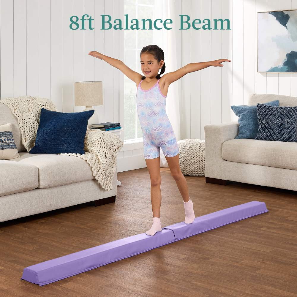 Best Choice Products 10ftx4ftx2in Folding Gym Mat 4-Panel w/ Carrying Handles & Folding Balance Beam - Purple - Image 2