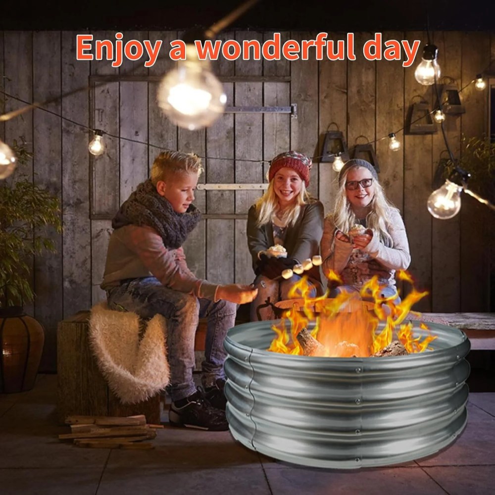 36 Inch Round Galvanized Fire Pit Ring/Fire Ring - Foldable and Perfect for Outdoor Gatherings and Campfires in The Yard/Garden/Park/Beach (3 FT Diameter,Silver) - Image 2