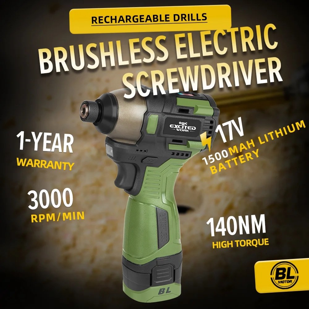 17V Brushless Screwdriver Drill Set,140Nm Cordless Impact Driver & 55Nm Electric Drill with 3 Adjustable Speed - Image 10