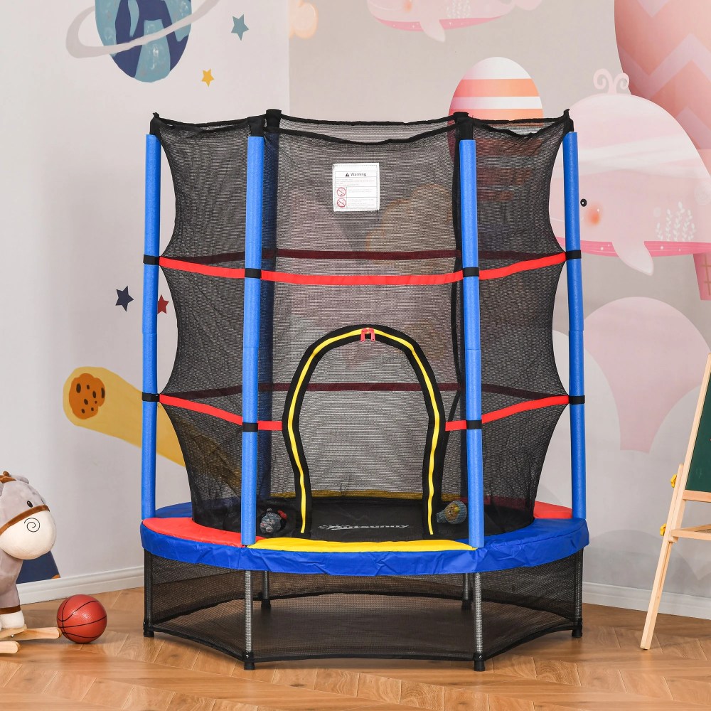 Outsunny 5FT Kids Trampoline with Enclosure Net,  Springless,  Safety Pad and Steel Frame for Indoor,  Toddler Round Bouncer,  Mixed Color