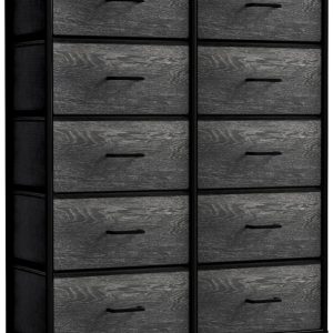 Sorbus Dresser with 10 Faux Wood Drawers - Storage Unit Organizer Chest for Clothes - Bedroom, Hallway, Living Room, Closet, & Dorm Furniture - Steel Frame, Wood Top, & Easy Pull Polyester Fabric Bins