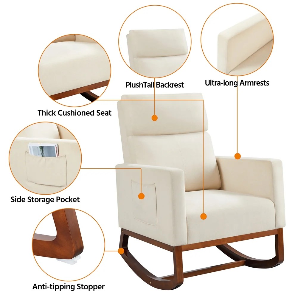Alden Design Fabric Upholstered Rocking Accent Chair,Beige - Image 8