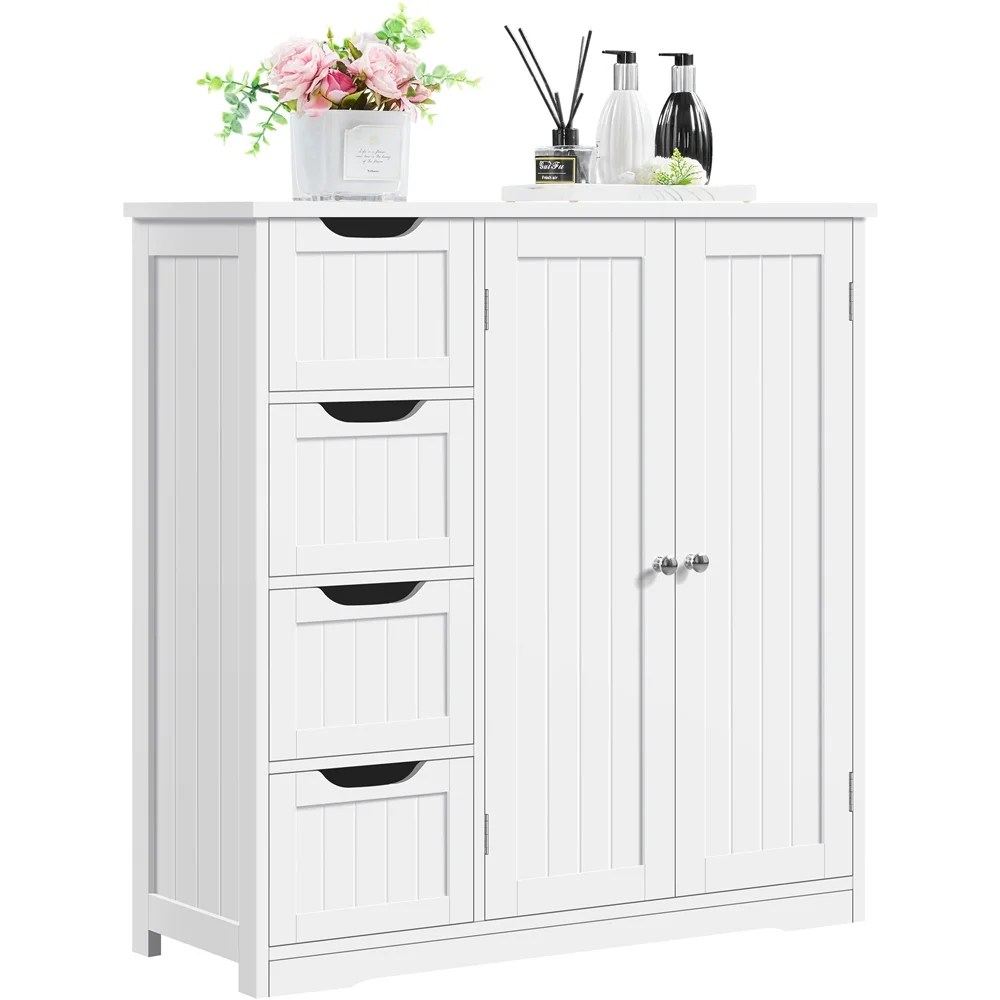 Alden Design Bathroom Floor Storage Cabinet,White,12"